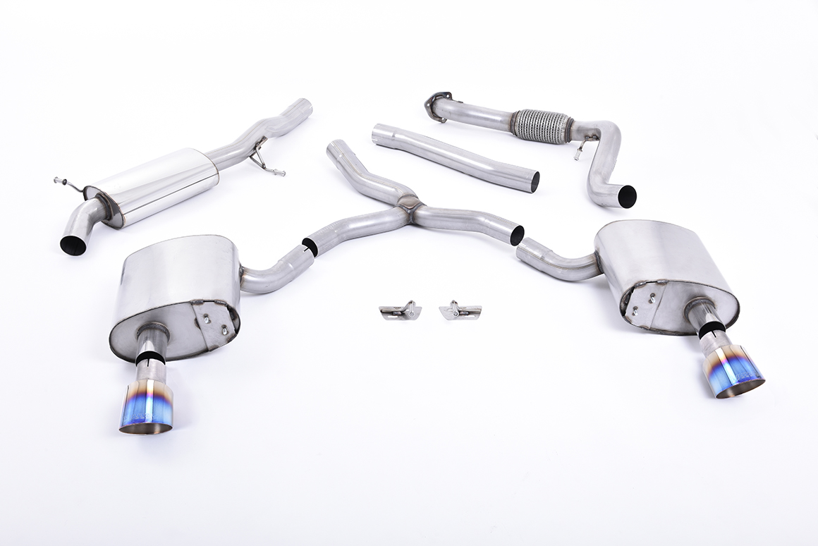 Milltek Cat-back Audi A4 2.0 TFSI B9 Quattro Saloon & Avant GT-100 Burnt Titanium Trims